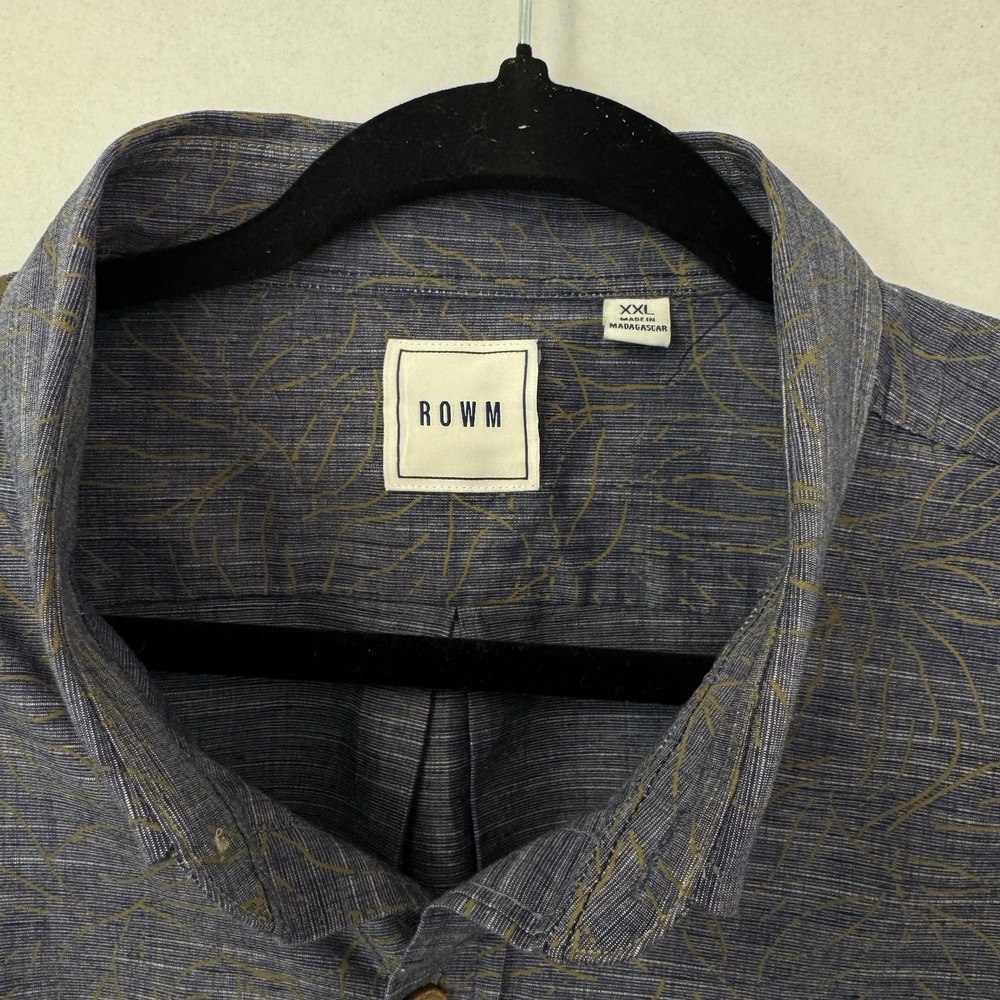 ROWM Shirt Mens Size XXL Button‎ Down Long Sleeve 82% Cotton Blue And Gold